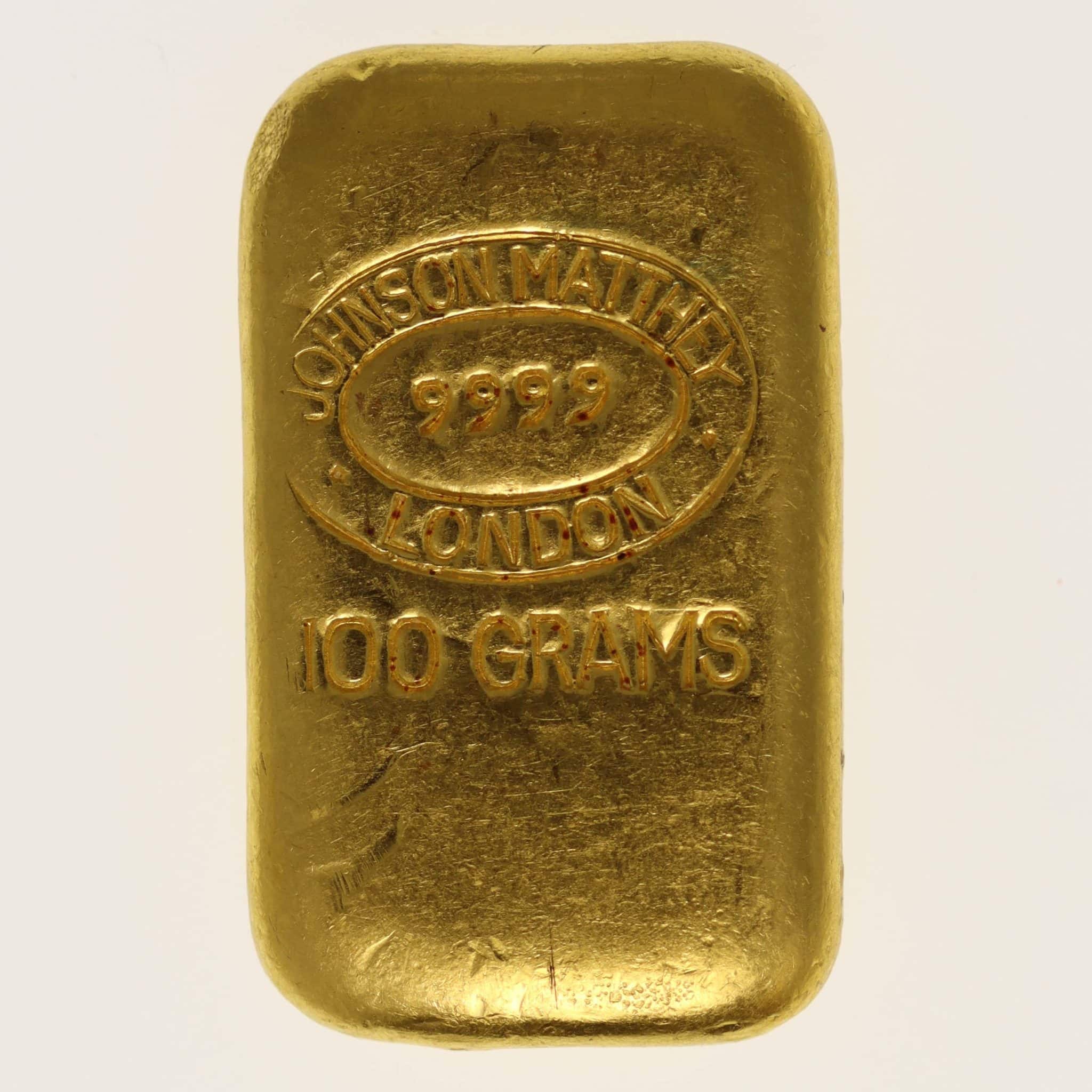 Goldbarren 100 Gramm Johnson Matthey