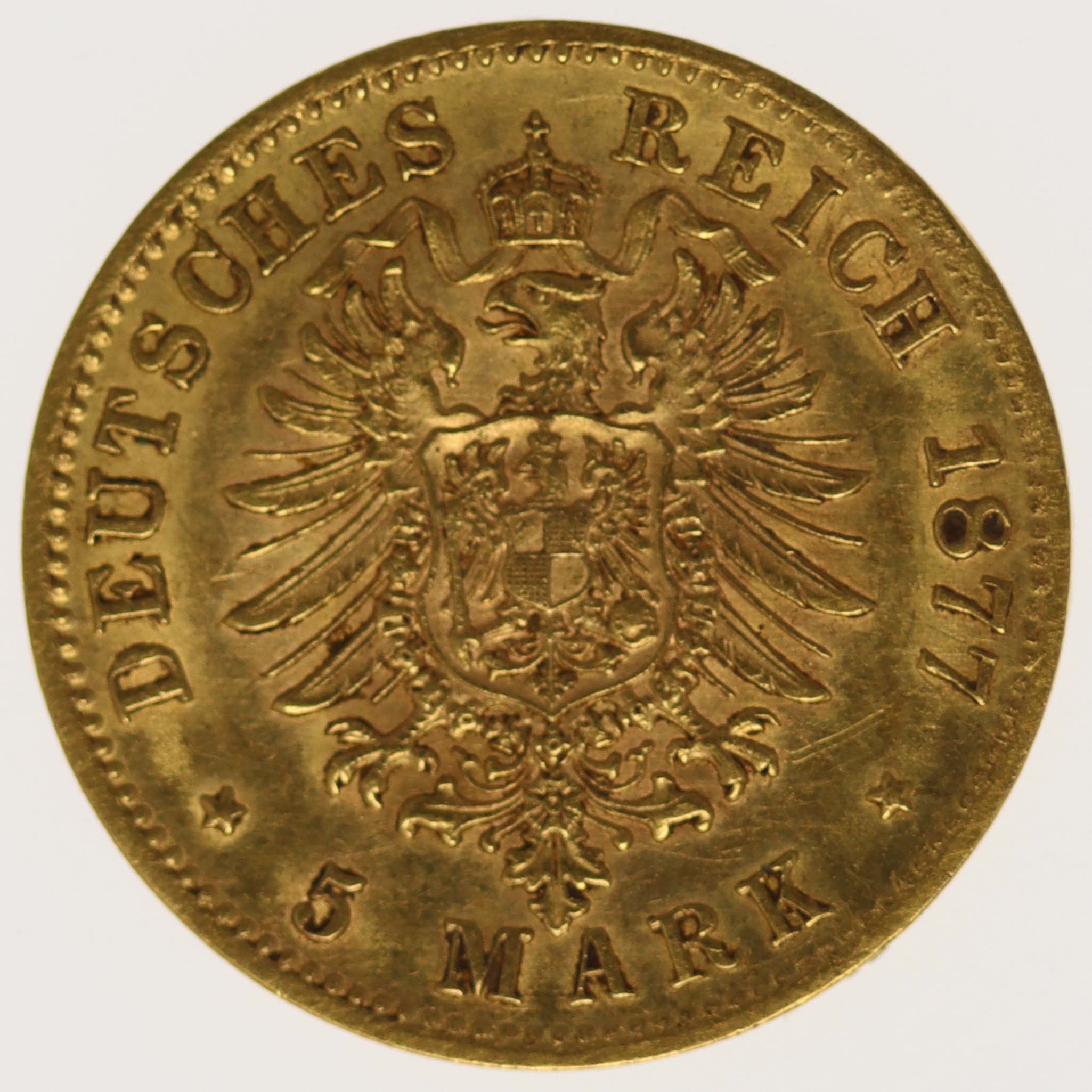 Württemberg Karl 5 Mark 1877 F