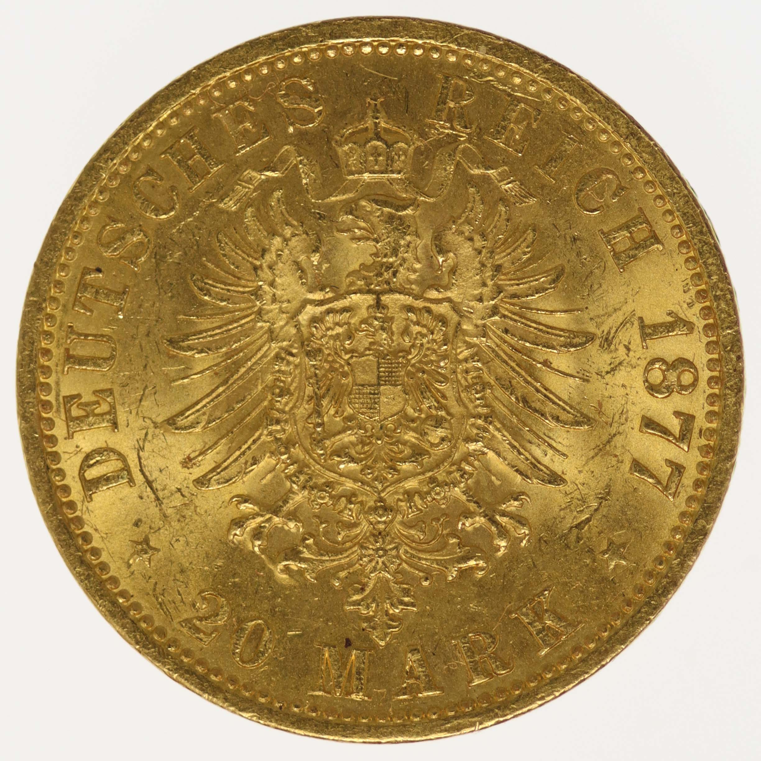 Hamburg Stadtwappen 20 Mark 1877