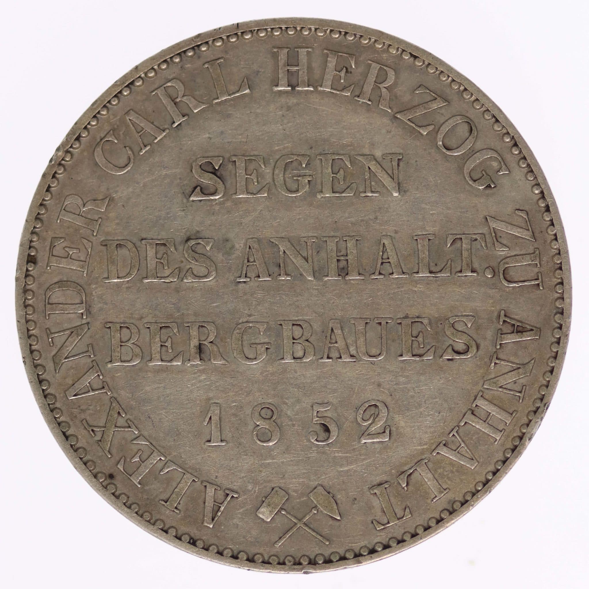 Anhalt Bernburg Alexander Carl Ausbeutetaler 1852