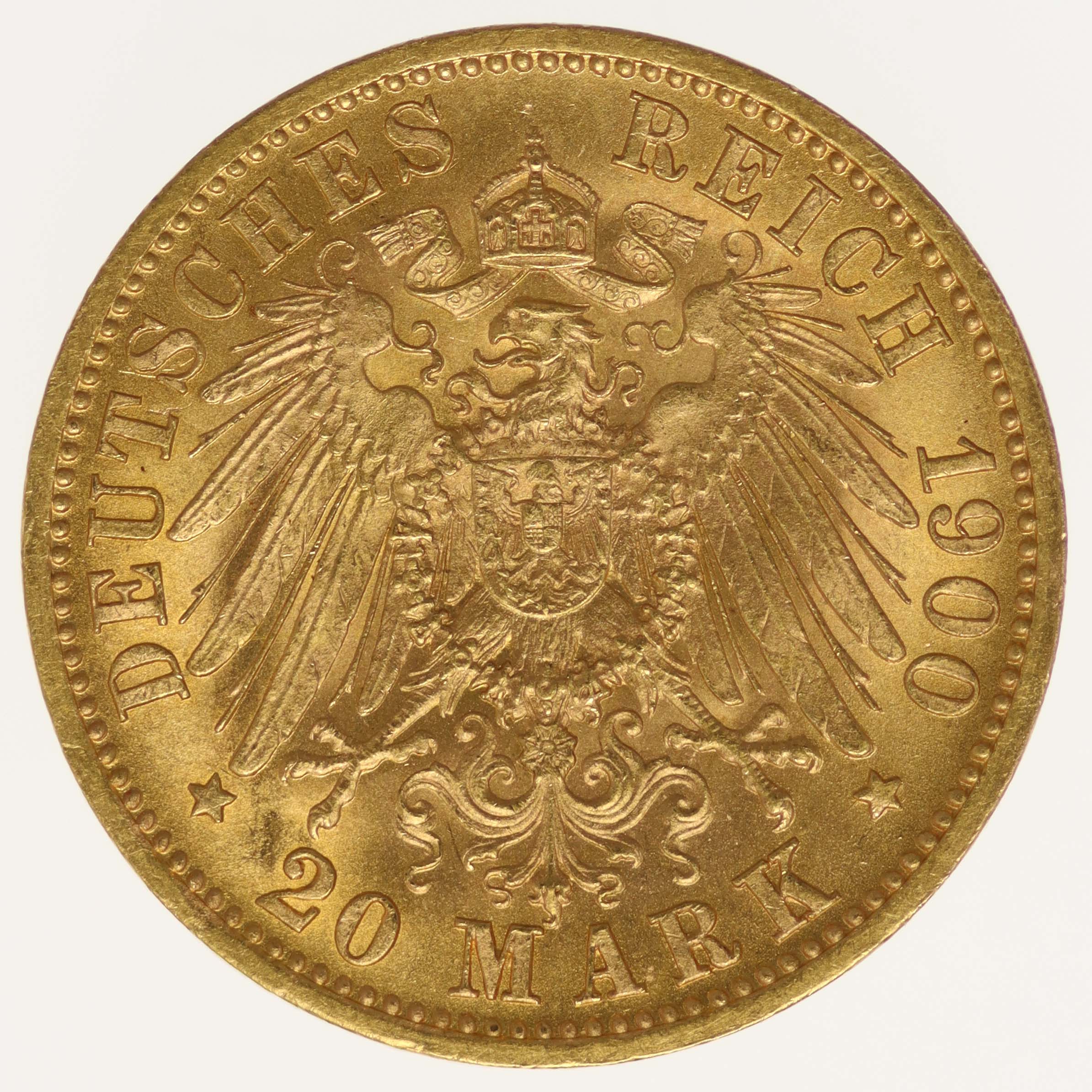 Württemberg Wilhelm II. 20 Mark 1900 F