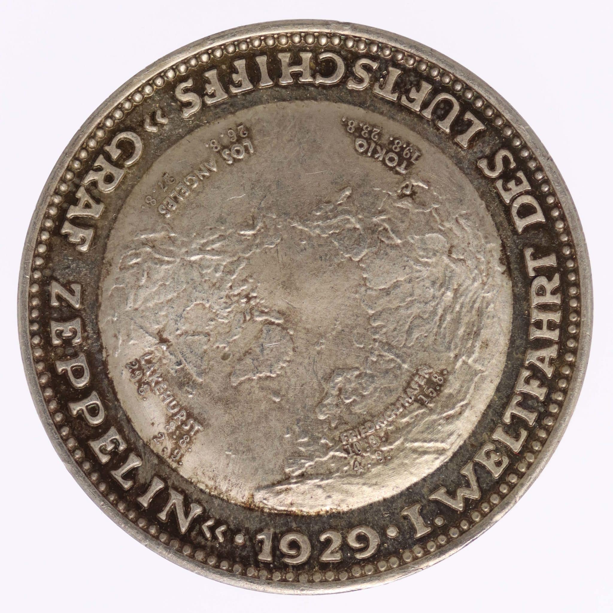 Weimarer Republik Silbermedaille 1929 Zeppelin