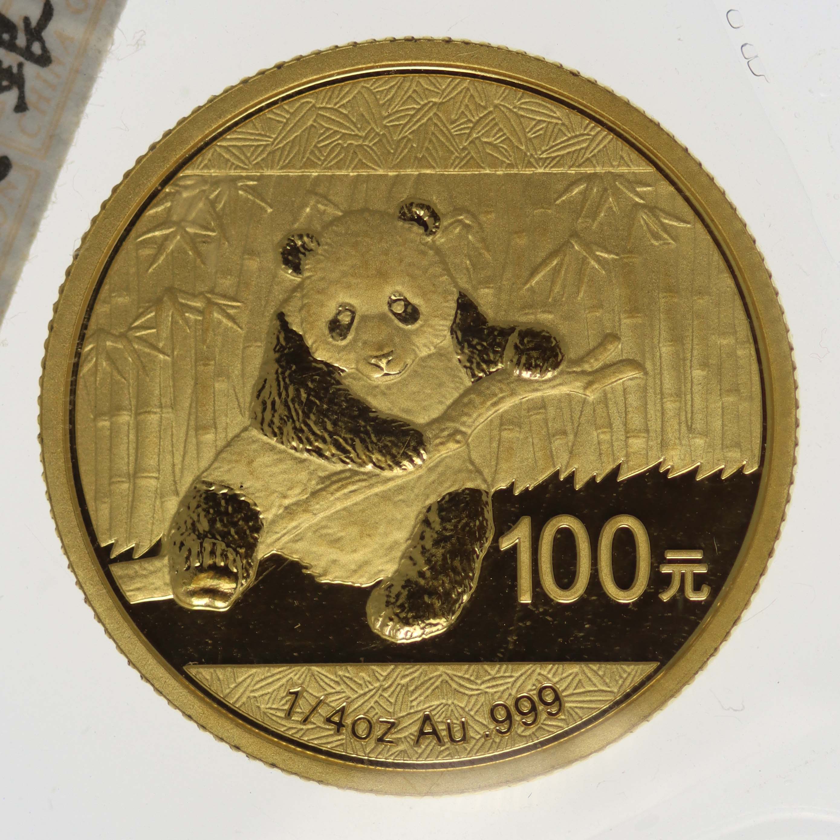 China Panda 100 Yuan 2014 1/4 Unze
