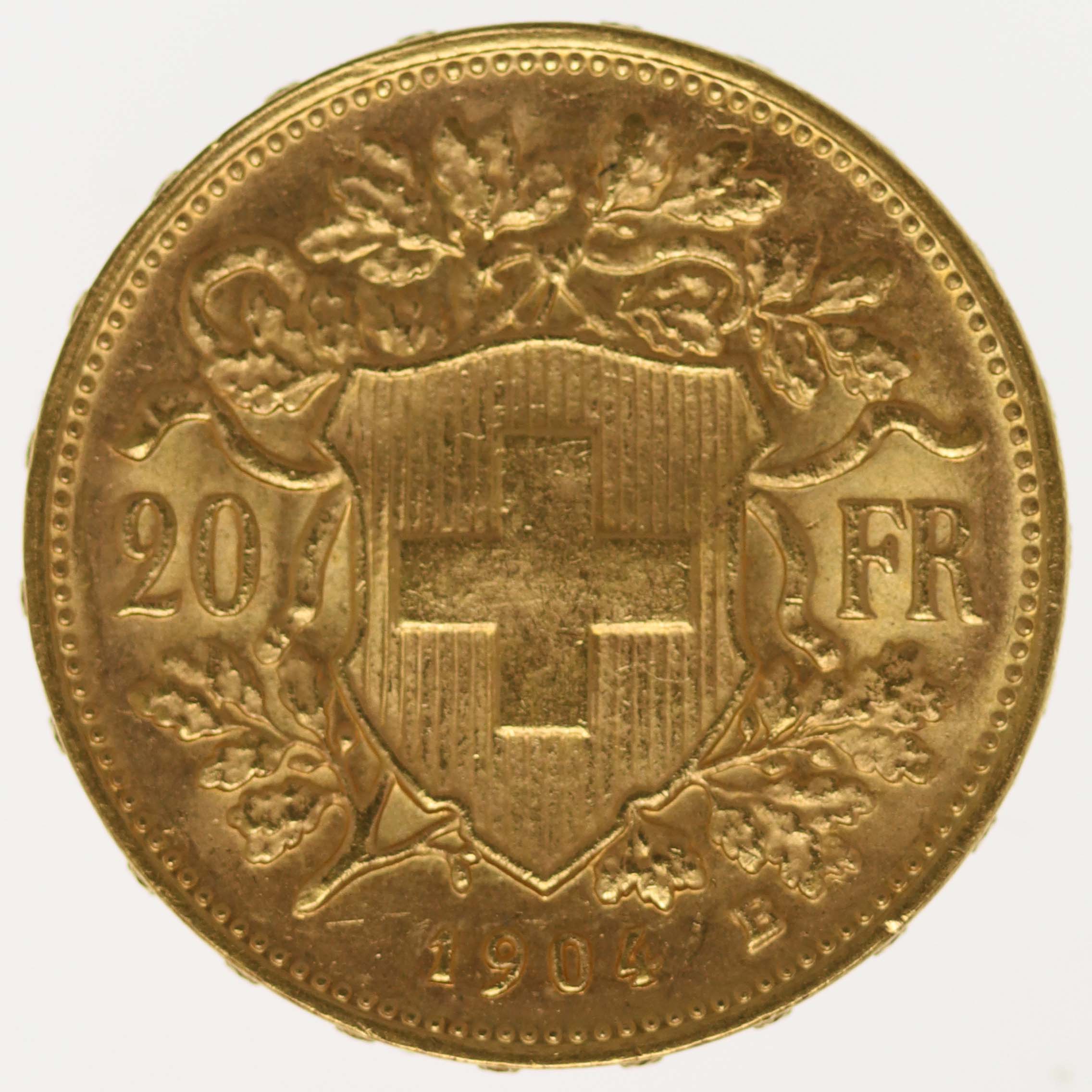 Schweiz 20 Franken 1904 B Vreneli