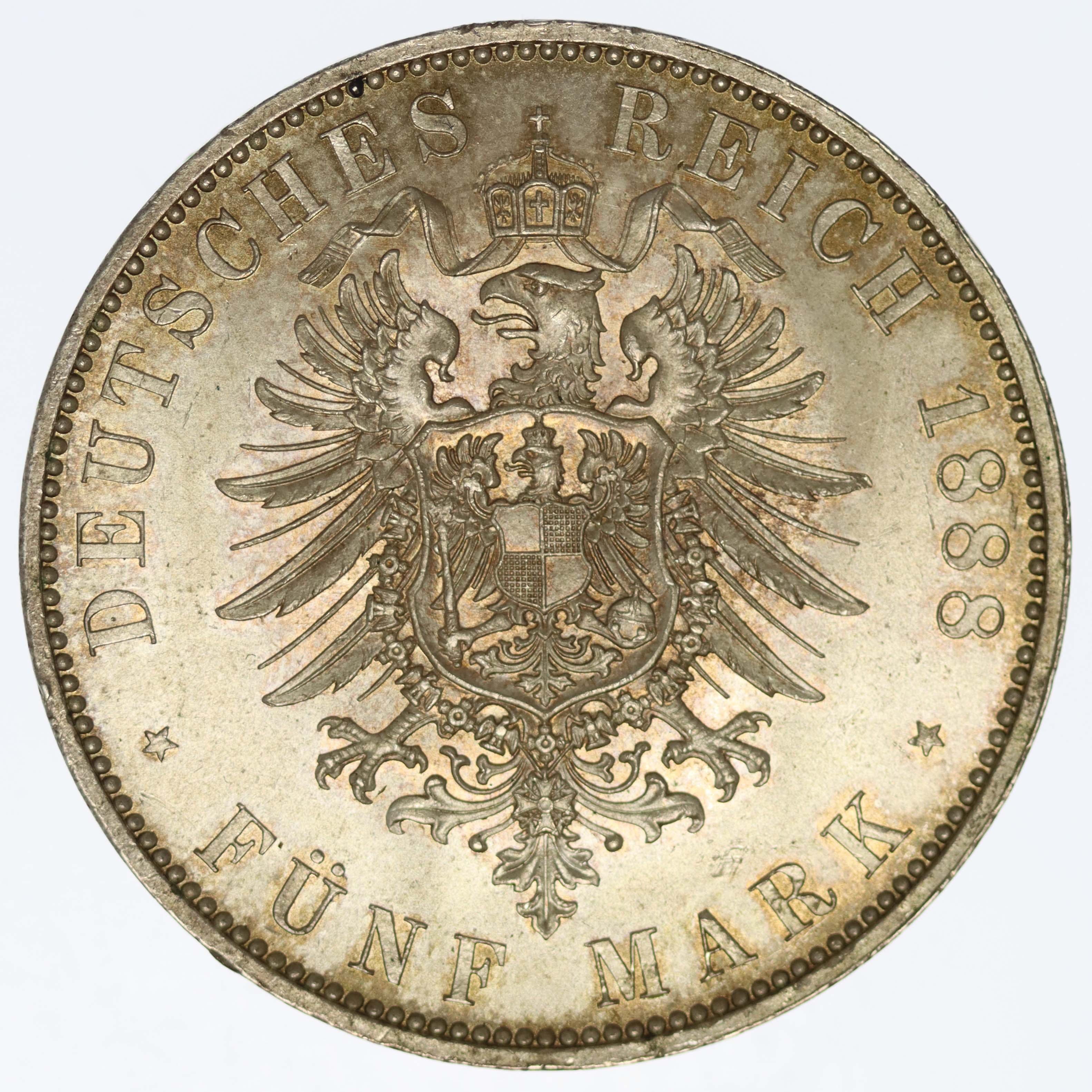 Preussen Wilhelm II. 5 Mark 1888 A