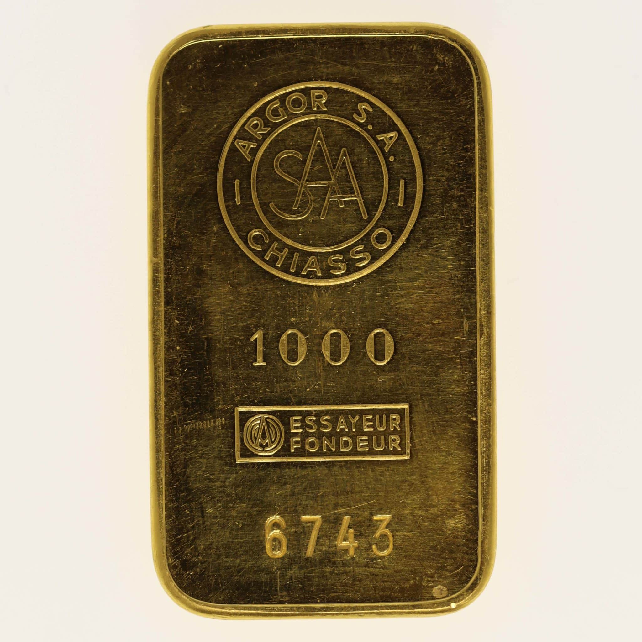 Goldbarren 100 Gramm Schweiz Argor S.A. Chiasso