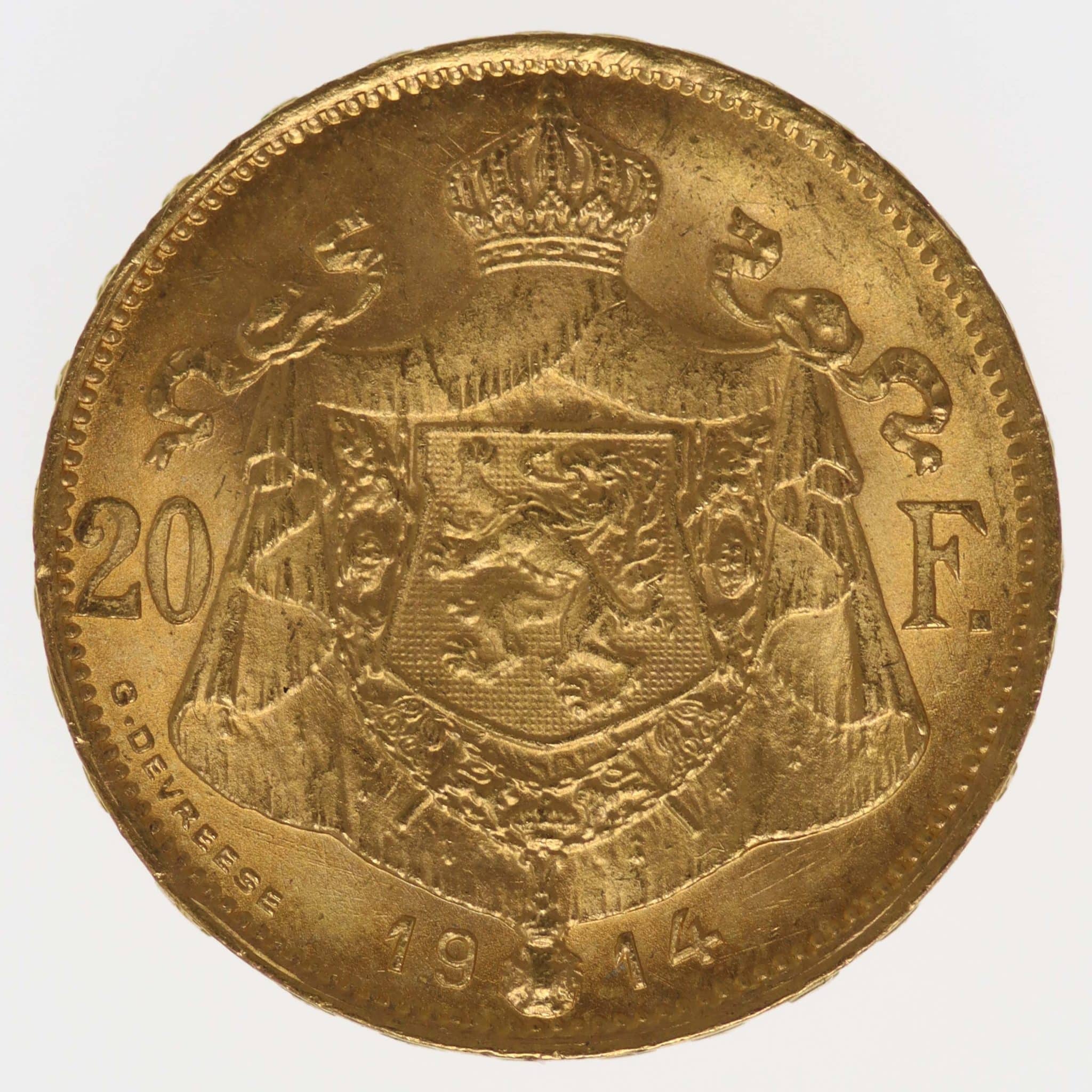 Belgien Albert 20 Francs 1914