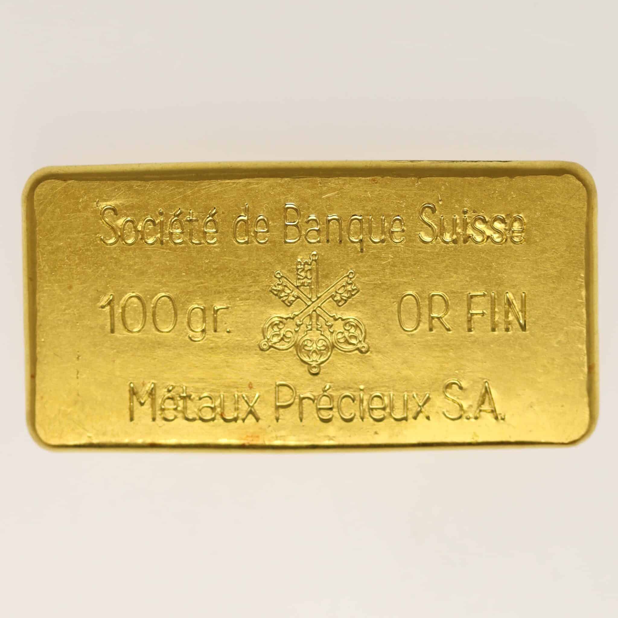 Goldbarren 100 Gramm SBS Societe de Banque Suisse