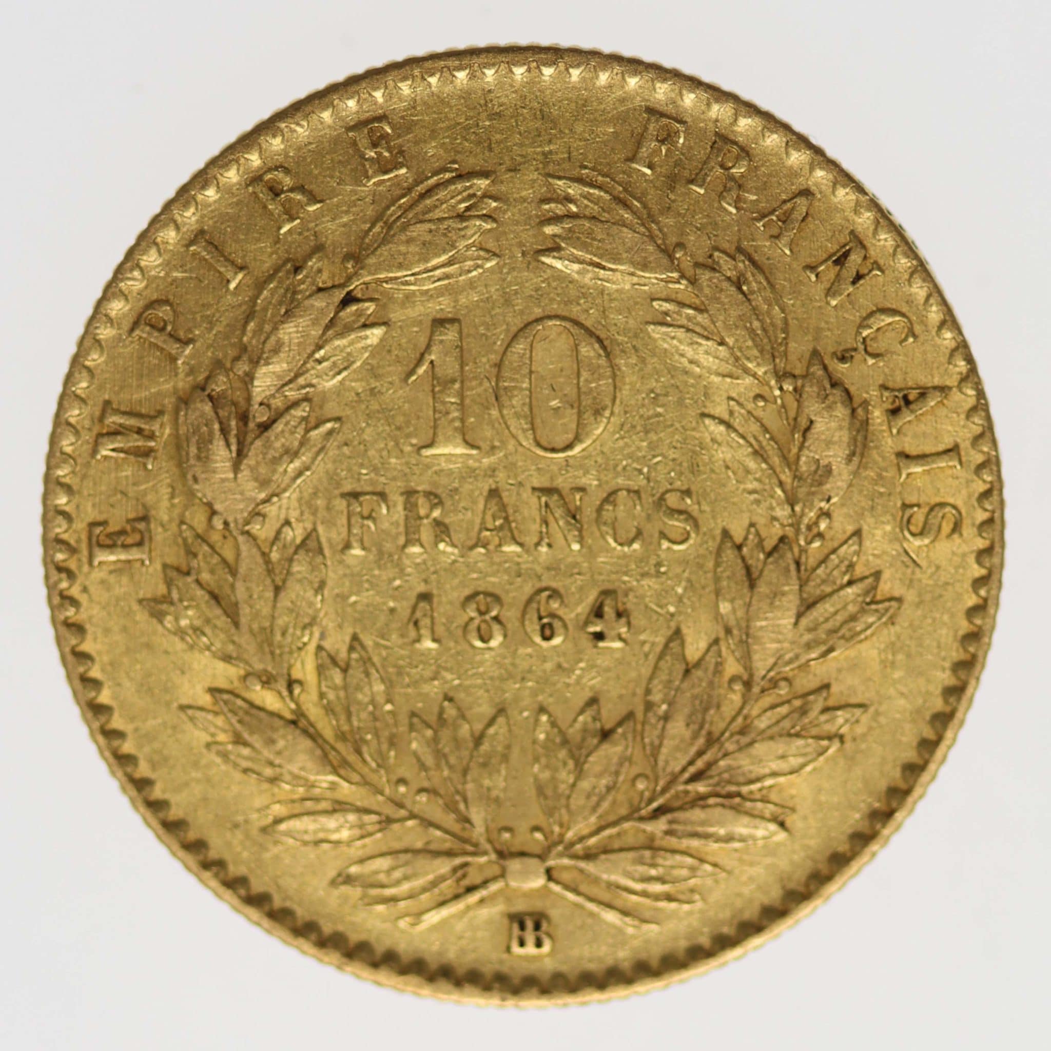 Frankreich Napoleon III. 10 Francs 1864 BB