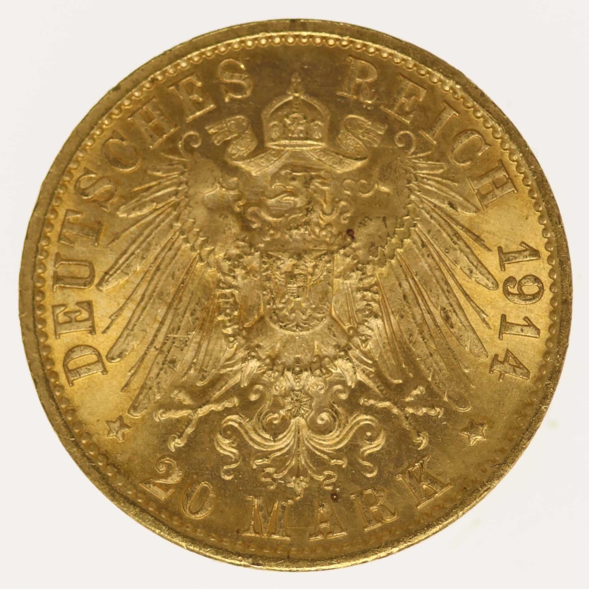Preussen Wilhelm II. 20 Mark 1914 A