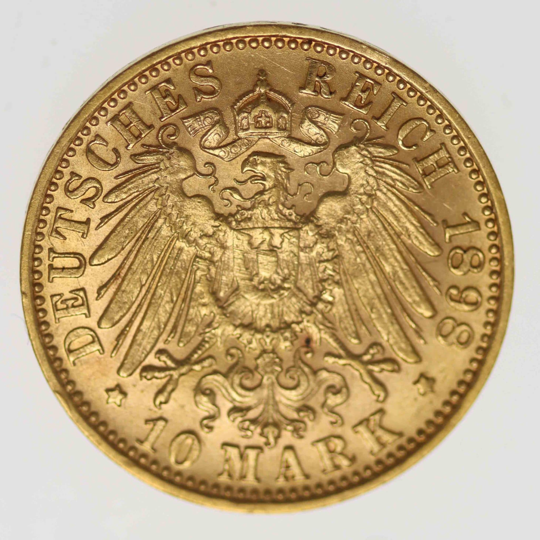 Württemberg Wilhelm II. 10 Mark 1898