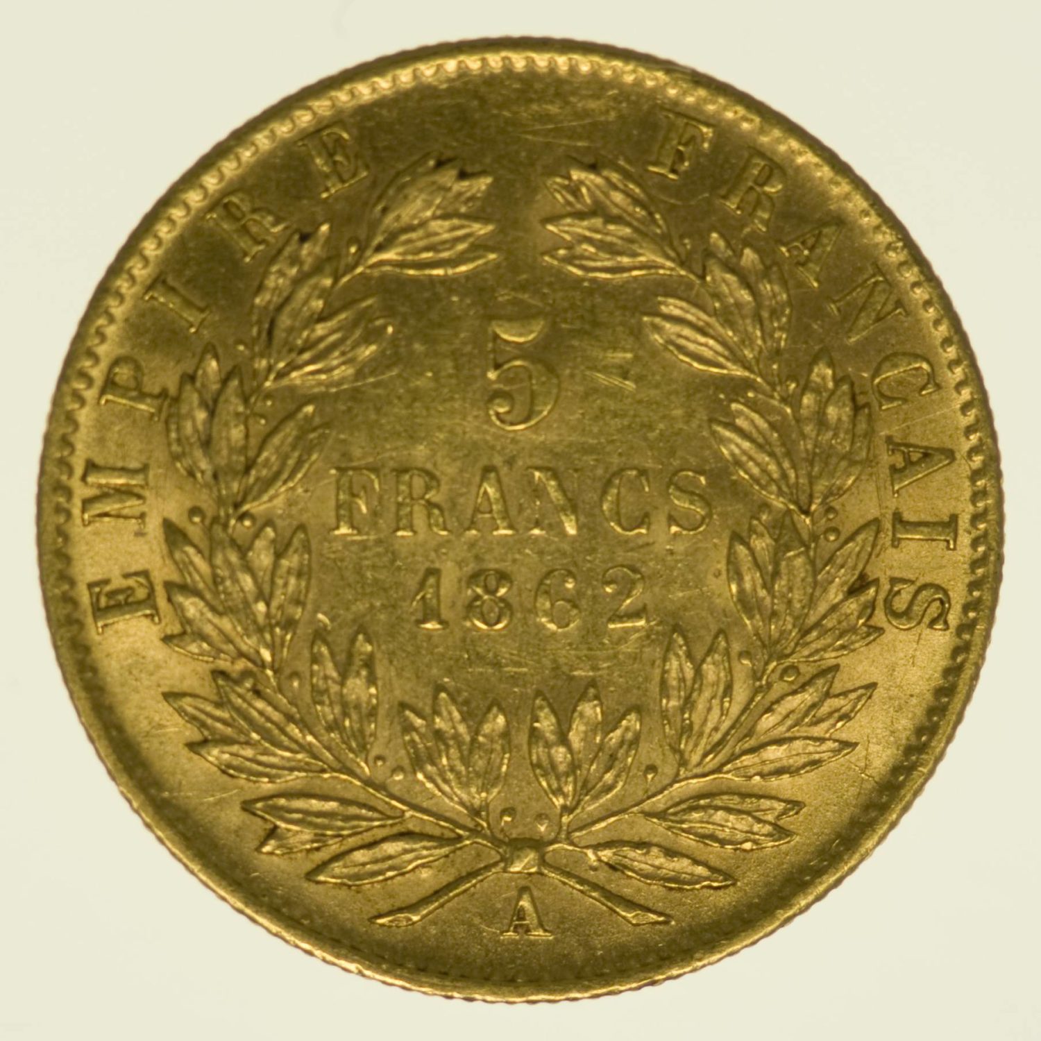 Frankreich Napoleon III. mit Kranz 5 Francs 1862 A Gold 1,45 Gramm fein RAR