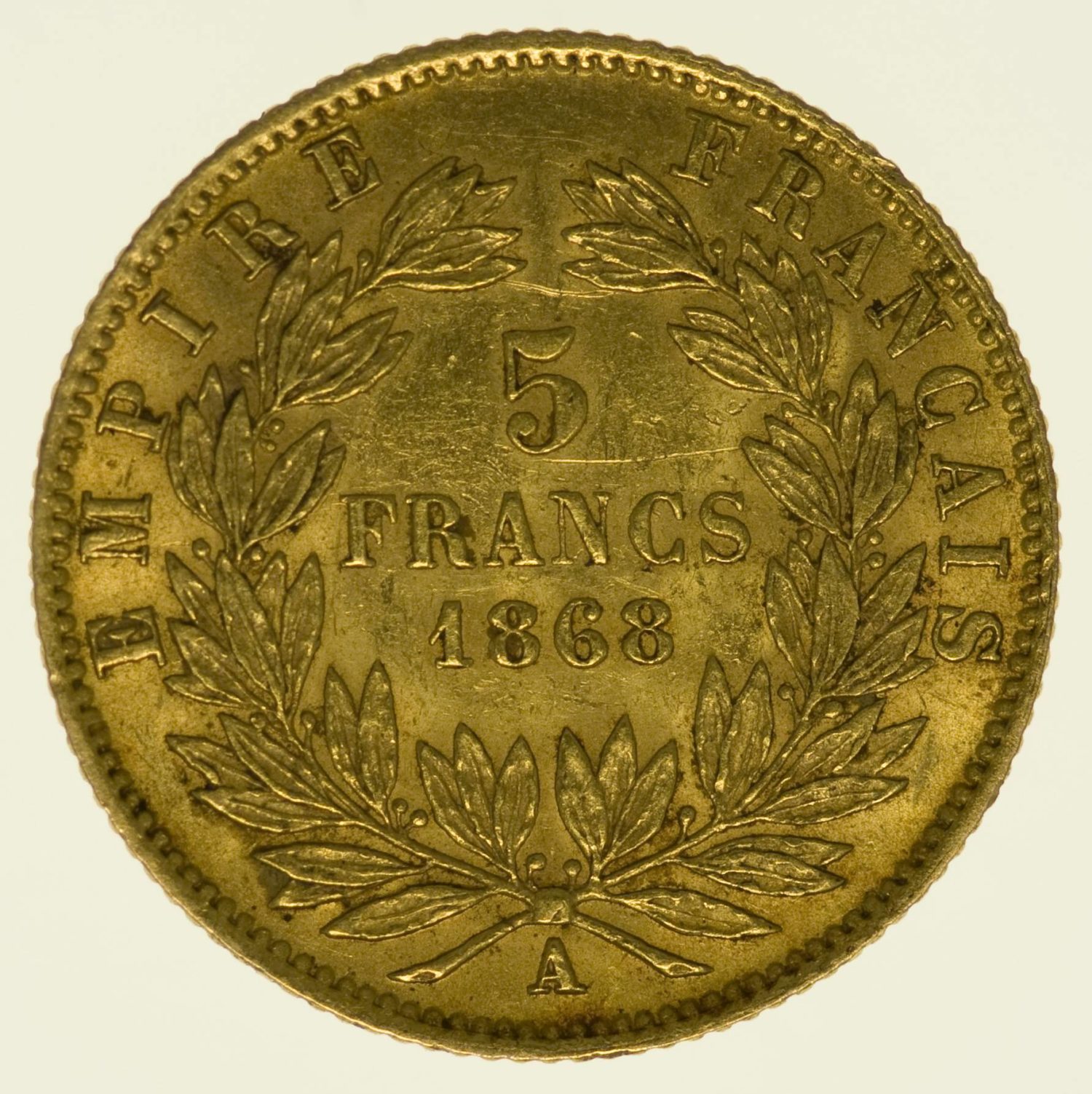 Frankreich Napoleon III. mit Kranz 5 Francs 1868 A Gold 1,45 Gramm fein RAR