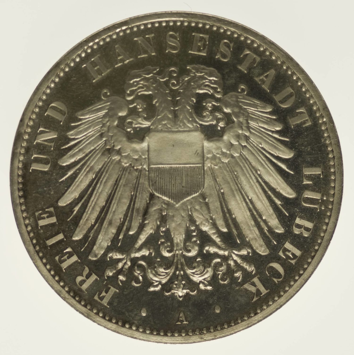 Lübeck Stadtwappen 3 Mark 1912 Silber 15 Gramm fein RAR
