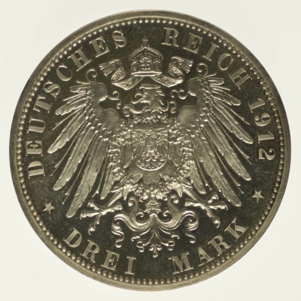 Lübeck Stadtwappen 3 Mark 1912 Silber 15 Gramm fein RAR