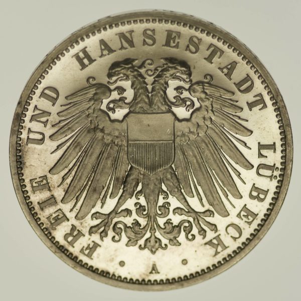 Lübeck Stadtwappen 3 Mark 1912 Silber 15 Gramm fein RAR