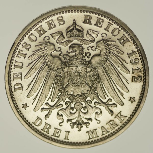 Lübeck Stadtwappen 3 Mark 1912 Silber 15 Gramm fein RAR