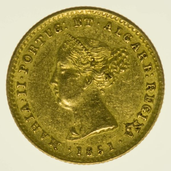 Portugal Maria II. 1000 Reis 1851 Gold 1,64 Gramm fein RAR