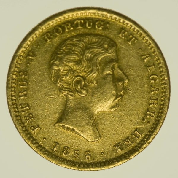 Portugal Peter V. 1000 Reis 1855 Gold 1,63 Gramm fein RAR