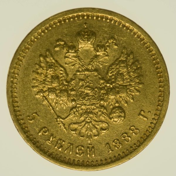 Russland Alexander III. 5 Rubel 1888 Gold 5,81 Gramm fein RAR