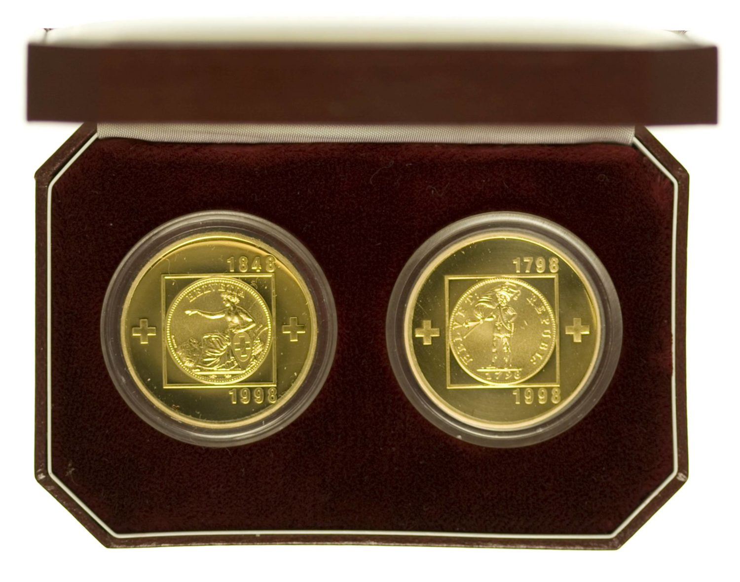 Schweiz 100 Franken Helvetik 100 Franken Bundesstaat Set Gold 40,64 Gramm RAR