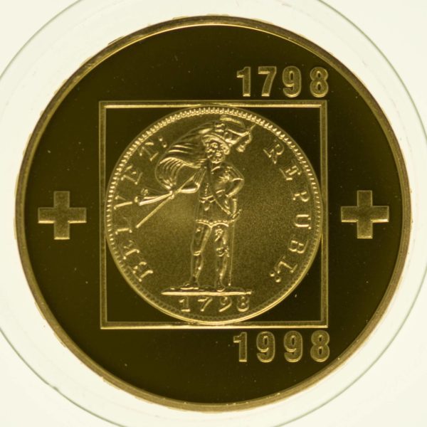 Schweiz 100 Franken Helvetik 100 Franken Bundesstaat Set Gold 40,64 Gramm RAR