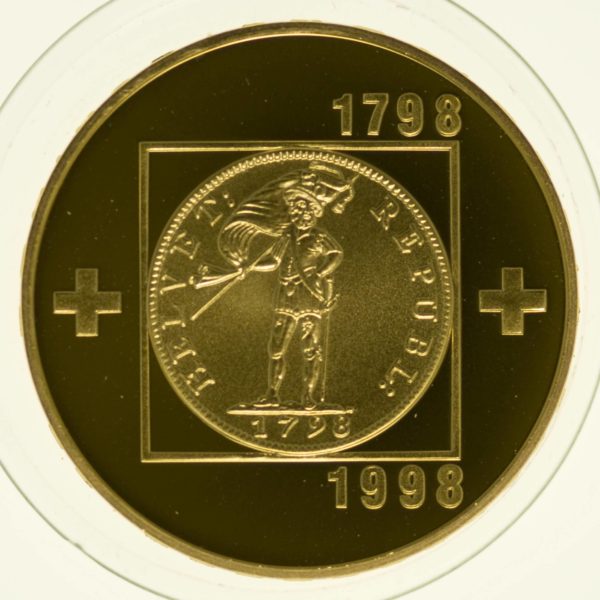 Schweiz 100 Franken Helvetik 100 Franken Bundesstaat Set Gold 40,64 Gramm RAR