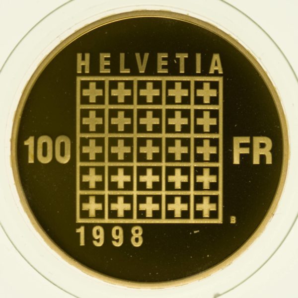 Schweiz 100 Franken Helvetik 100 Franken Bundesstaat Set Gold 40,64 Gramm RAR