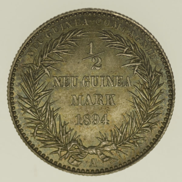 deutsche-kolonien-deutsche-silbermuenzen - Deutsch Neu Guinea Wilhelm II. 1/2 Mark 1894