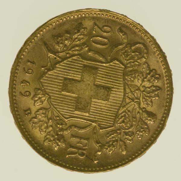 schweiz - Schweiz 20 Franken 1949 B Vreneli Stempeldrehung
