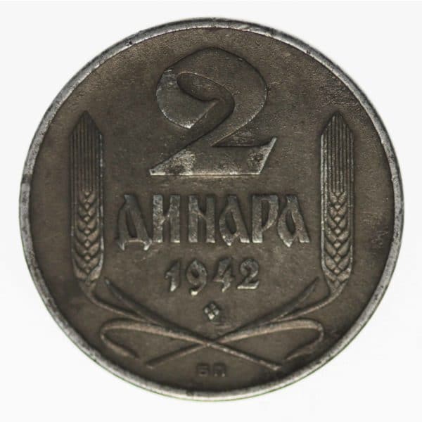 serbien-silbermuenzen-uebriges-europa - Serbien 2 Dinara 1942