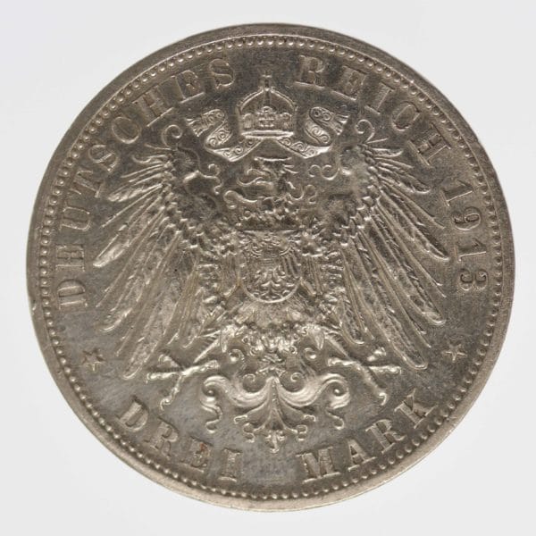 deutsches-kaiserreich-ab-1871-deutsche-silbermuenzen - Lippe Leopold IV. 3 Mark 1913 A