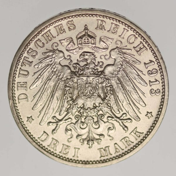 deutsches-kaiserreich-ab-1871-deutsche-silbermuenzen - Lippe Leopold IV. 3 Mark 1913 A