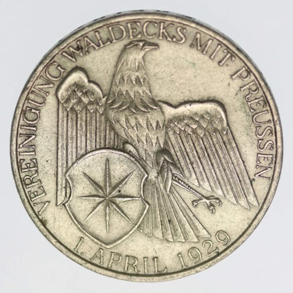 weimarer-republik-deutsche-silbermuenzen - Weimarer Republik 3 Reichsmark 1929 Waldeck