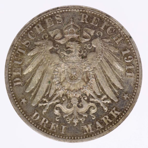 deutsches-kaiserreich-ab-1871-deutsche-silbermuenzen - Württemberg Wilhelm II. 3 Mark 1911