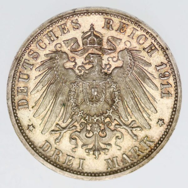 deutsches-kaiserreich-ab-1871-deutsche-silbermuenzen - Württemberg Wilhelm II. 3 Mark 1911