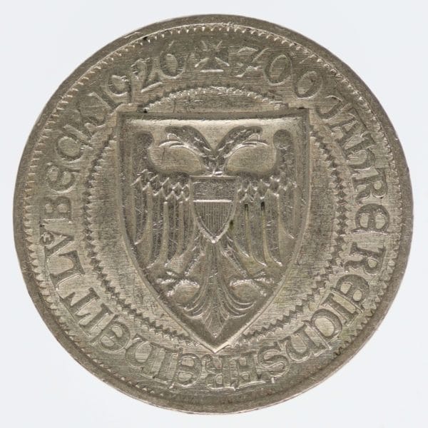 weimarer-republik-deutsche-silbermuenzen - Weimarer Republik 3 Reichsmark 1926 Lübeck