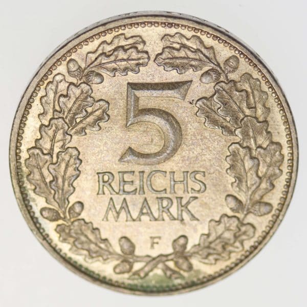 weimarer-republik-deutsche-silbermuenzen - Weimarer Republik 5 Reichsmark 1925 F Rheinlande