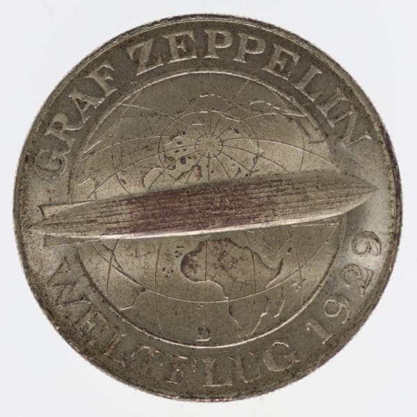 weimarer-republik-deutsche-silbermuenzen - Weimarer Republik 5 Reichsmark 1930 D Zeppelin