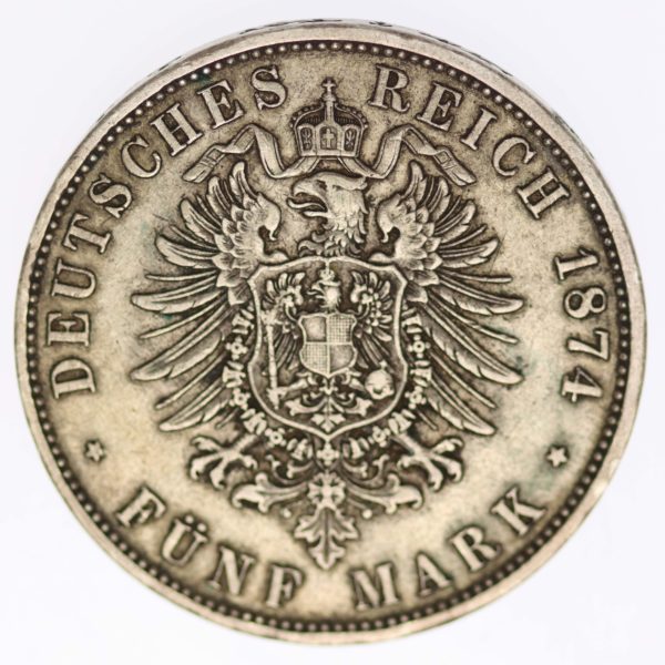 deutsches-kaiserreich-ab-1871-deutsche-silbermuenzen - Bayern Ludwig II. 5 Mark 1874