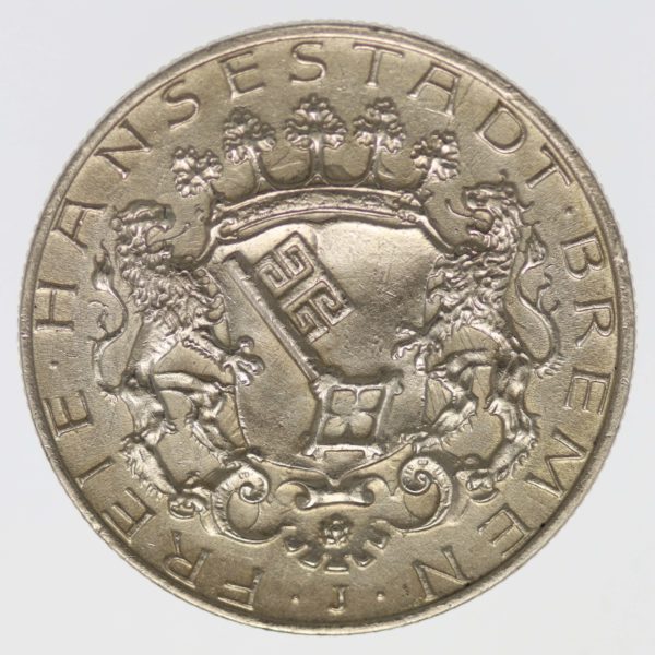 deutsches-kaiserreich-ab-1871-deutsche-silbermuenzen - Bremen Stadtwappen 2 Mark 1904