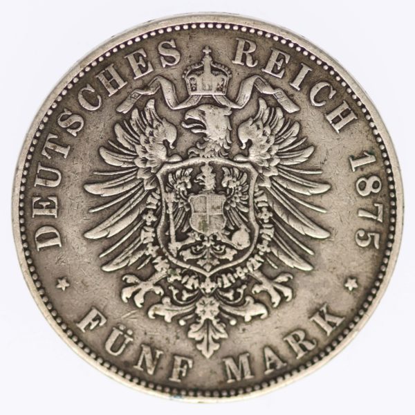 deutsches-kaiserreich-ab-1871-deutsche-silbermuenzen - Sachsen Albert 5 Mark 1875