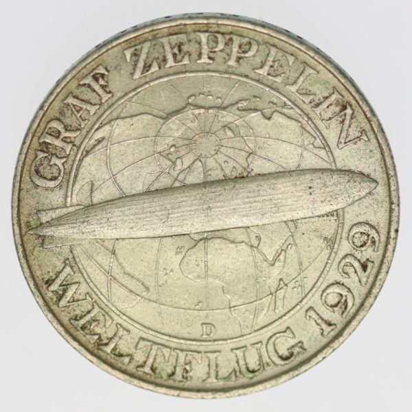 weimarer-republik-deutsche-silbermuenzen - Weimarer Republik 3 Reichsmark 1930 D Zeppelin