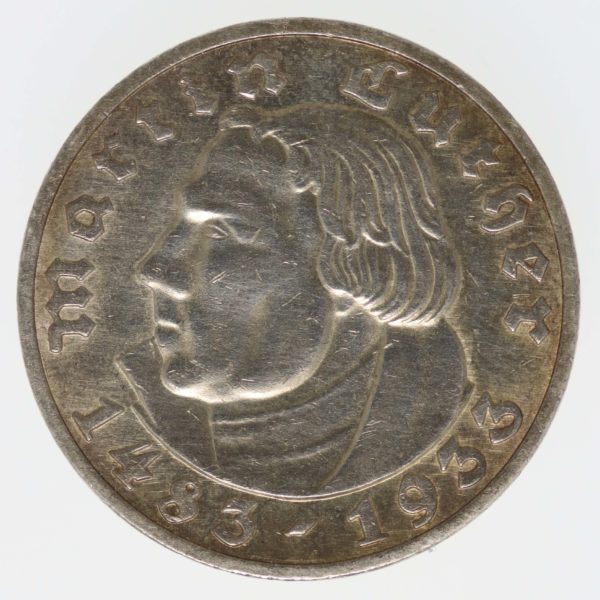 drittes-reich-deutsche-silbermuenzen - Drittes Reich 5 Reichsmark 1933 A Luther