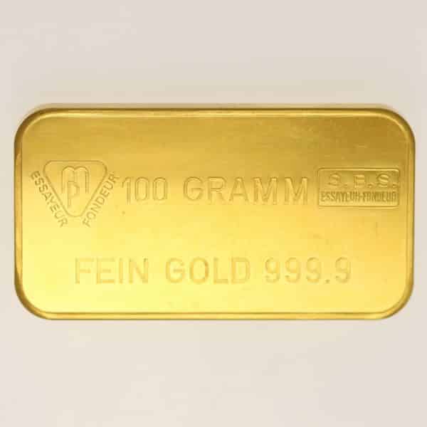 goldbarren - Goldbarren 100 Gramm SBS Societe de Banque Suisse