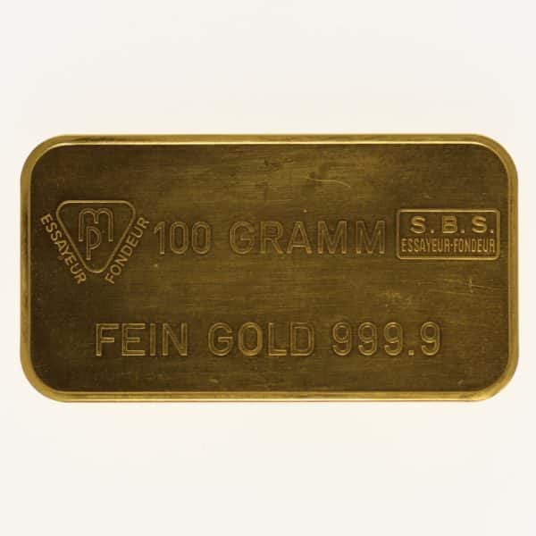 goldbarren - Goldbarren 100 Gramm SBS Societe de Banque Suisse