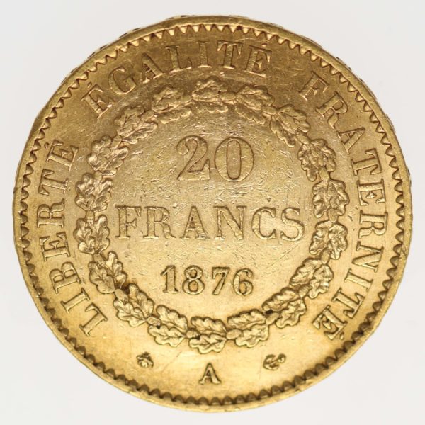 frankreich - Frankreich 20 Francs 1876 A Genius