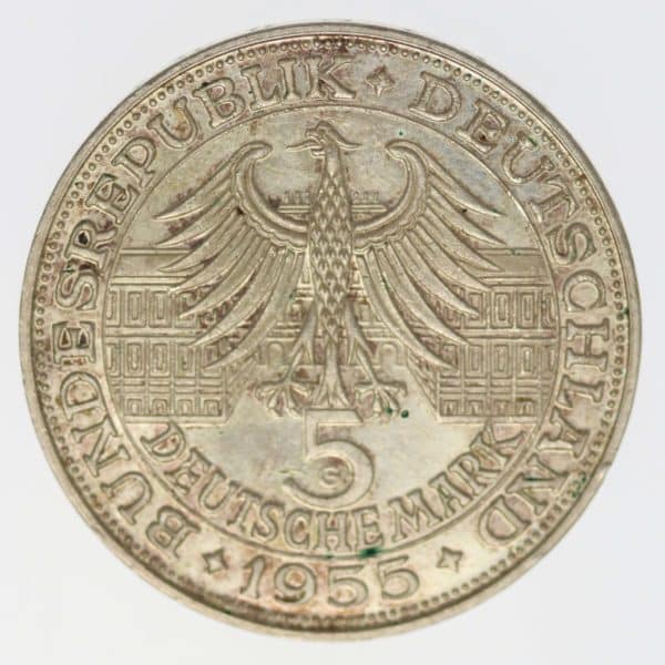 brd-deutsche-silbermuenzen - BRD 5 Mark 1955 Markgraf von Baden