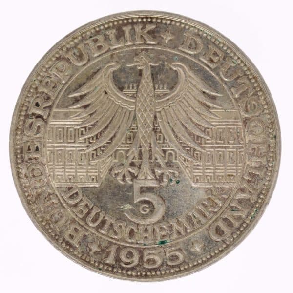 brd-deutsche-silbermuenzen - BRD 5 Mark 1955 Markgraf von Baden