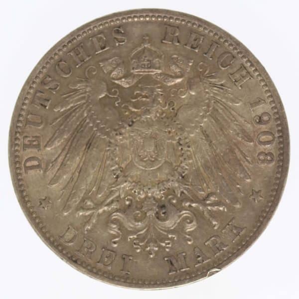 deutsches-kaiserreich-ab-1871-deutsche-silbermuenzen - Sachsen Meiningen Georg II. 3 Mark 1908